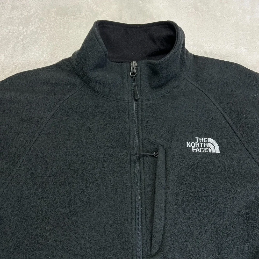 The North Face Fleece Jacket Mens M Black Full Zip‎ Mock Neck Outerwear Pockets